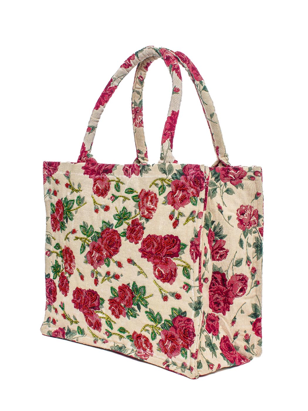 SHOPPING ROSES JACQUARD + RICAMI 100%CO MADE IN INDIA                           